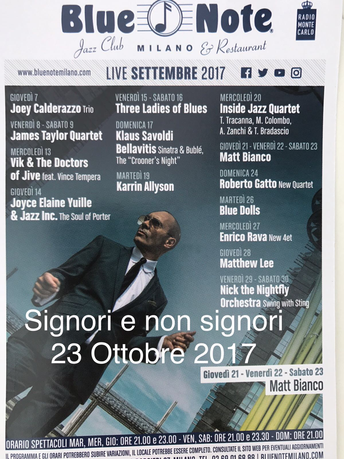 Cover SIGNORI E NON SIGNORI PER DYNAMO CAMP (serata di Lunedì 23 Ottobre al Blue Note)